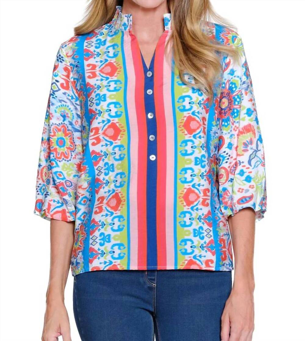 NEW MULTIPLES 3/4 puff sleeve top in multi